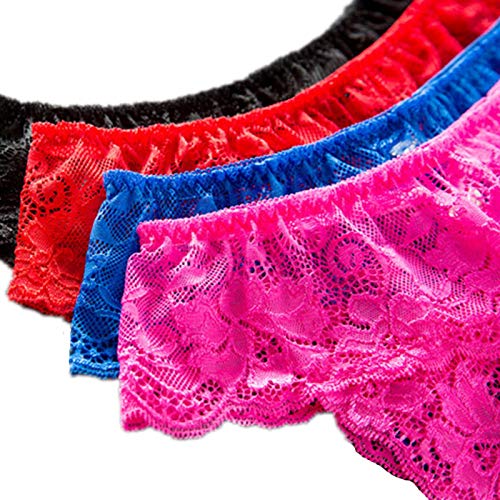 Bwer Encaje Entrepierna Abierta Tanga Lencería Ropa Interior erótica Mujer Tallas Grandes Volantes Sexy Ver a través de Bragas Talla Grande XL-4XL-Rojo, XXXL