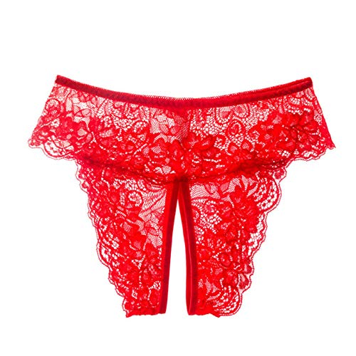 Bwer Encaje Entrepierna Abierta Tanga Lencería Ropa Interior erótica Mujer Tallas Grandes Volantes Sexy Ver a través de Bragas Talla Grande XL-4XL-Rojo, XXXL