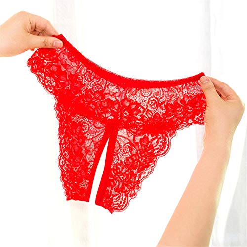 Bwer Encaje Entrepierna Abierta Tanga Lencería Ropa Interior erótica Mujer Tallas Grandes Volantes Sexy Ver a través de Bragas Talla Grande XL-4XL-Rojo, XXXL