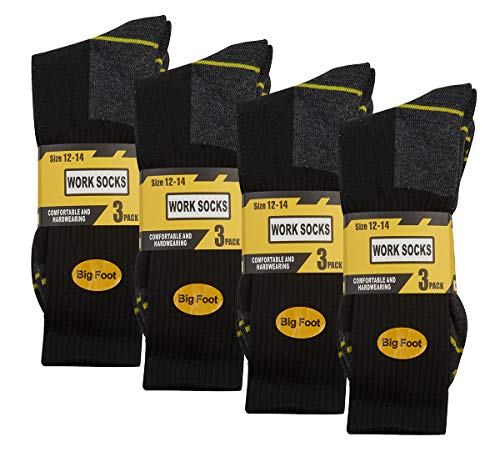 Calcetines de trabajo, para hombre, tamaño 12 a 14, calcetines gruesos, paquete de 12 pares, resistentes, con la parte del talón reforzada para botas con punta de acero