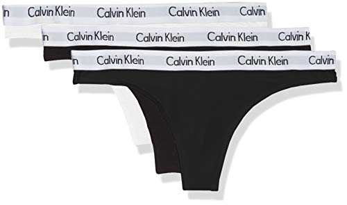 Calvin Klein 3Er-Pack Strings-Carousel Tanga, Negro (Black/White/Black Wzb), XS para Mujer