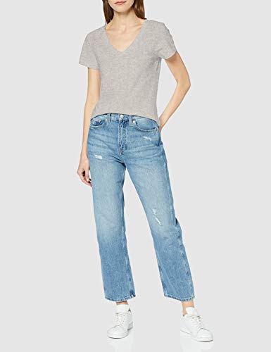 Calvin Klein CK Embroidery Stretch V-Neck Camiseta, Gris (Light Grey Heather P), XL para Mujer