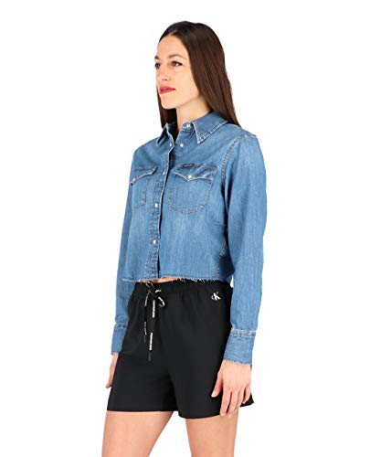 Calvin Klein Cropped Modern Western Shirt Camisa, Azul (Da097 Mid Blue A), M para Mujer