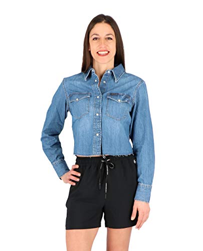Calvin Klein Cropped Modern Western Shirt Camisa, Azul (Da097 Mid Blue A), M para Mujer