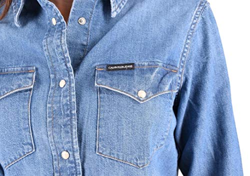 Calvin Klein Cropped Modern Western Shirt Camisa, Azul (Da097 Mid Blue A), M para Mujer