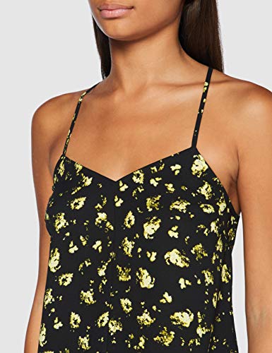 Calvin Klein Cross Back Slip Top Camisa de Deporte, Negro (Black Grungy Halftone Yellow Floral 0gs), L para Mujer