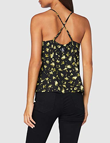 Calvin Klein Cross Back Slip Top Camisa de Deporte, Negro (Black Grungy Halftone Yellow Floral 0gs), L para Mujer