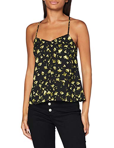 Calvin Klein Cross Back Slip Top Camisa de Deporte, Negro (Black Grungy Halftone Yellow Floral 0gs), L para Mujer