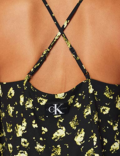 Calvin Klein Cross Back Slip Top Camisa de Deporte, Negro (Black Grungy Halftone Yellow Floral 0gs), L para Mujer