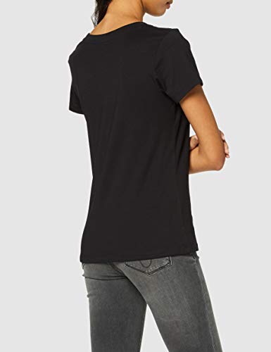 Calvin Klein Embroidery Stretch V-Neck Camiseta, Negro (CK Black Bae), M para Mujer