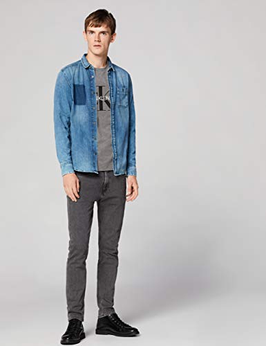 Calvin Klein Iconic Monogram SS Slim tee Camiseta, Gris (Mid Grey Heather P2f), XS para Hombre