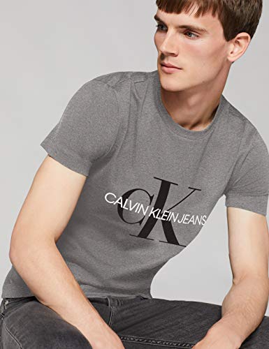 Calvin Klein Iconic Monogram SS Slim tee Camiseta, Gris (Mid Grey Heather P2f), XS para Hombre