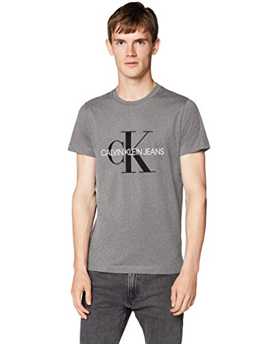 Calvin Klein Iconic Monogram SS Slim tee Camiseta, Gris (Mid Grey Heather P2f), XS para Hombre