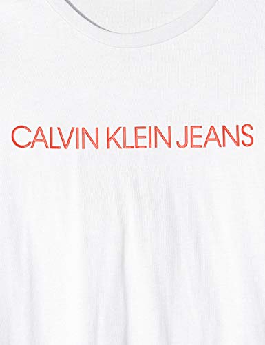 Calvin Klein Institutional Logo Slim Fit tee Camiseta, Blanco (Bright White/Fiery Red 0k4), S para Mujer