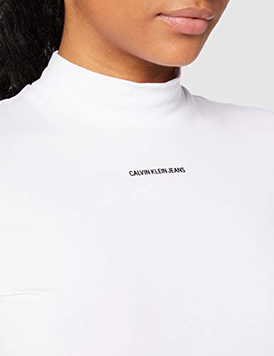 Calvin Klein Jeans Micro Branding Stretch Mock Neck Camiseta, Blanco Brillante, XS para Mujer