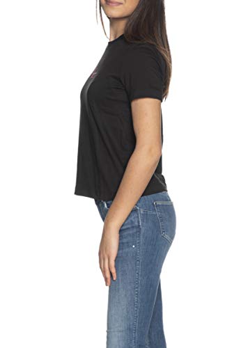 Calvin Klein Jeans Monogram Logo tee Camiseta, CK Negro/Rosa Fiesta, L para Mujer
