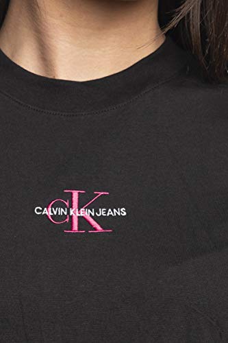Calvin Klein Jeans Monogram Logo tee Camiseta, CK Negro/Rosa Fiesta, L para Mujer