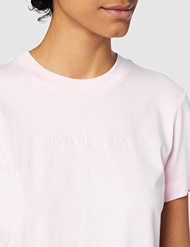 Calvin Klein Jeans Shrunken INSTITUTIONAL tee Cuello extendido, Rosa Perlado, XL para Mujer