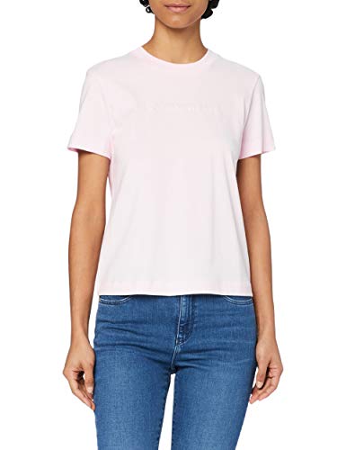 Calvin Klein Jeans Shrunken INSTITUTIONAL tee Cuello extendido, Rosa Perlado, XL para Mujer