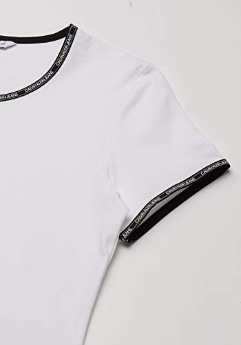 Calvin Klein Logo Trim SS Top Camisa, White, S para Mujer