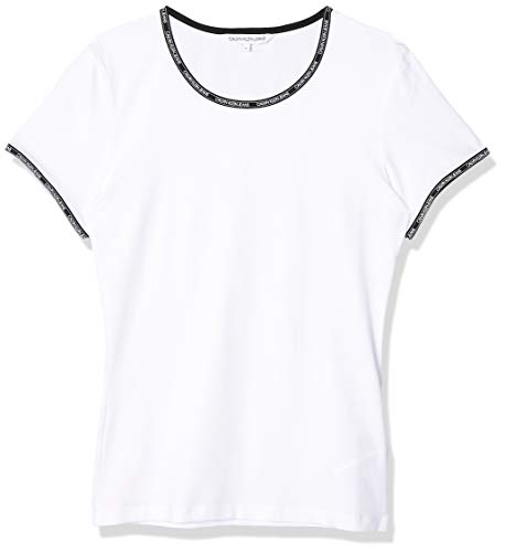 Calvin Klein Logo Trim SS Top Camisa, White, S para Mujer