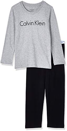 Calvin Klein LS Knit PJ Set Pijama, Gris (Grey Heather W/Black 044), 10-12 Jahre para Niños
