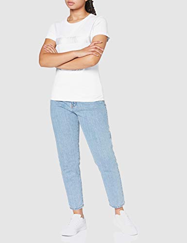 Calvin Klein Metallic Instit Logo Stripe tee Camisa, White, XS para Mujer