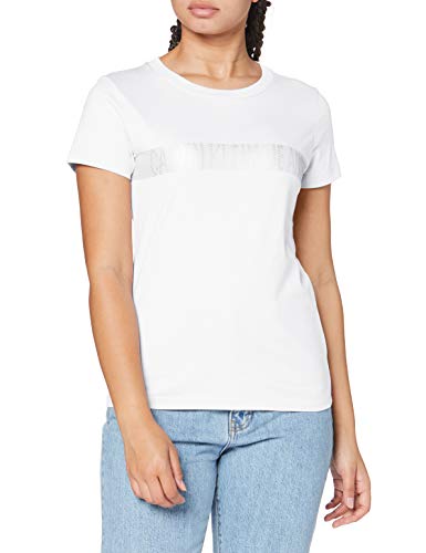 Calvin Klein Metallic Instit Logo Stripe tee Camisa, White, XS para Mujer