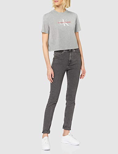 Calvin Klein Monogram Modern Straight Crop Camiseta, Gris (Light Grey Heather P), XL para Mujer