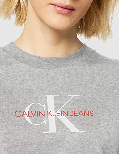 Calvin Klein Monogram Modern Straight Crop Camiseta, Gris (Light Grey Heather P), XL para Mujer