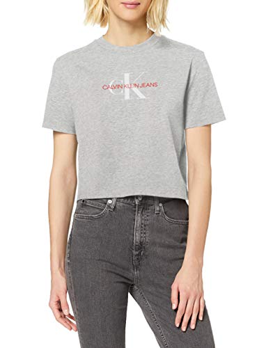 Calvin Klein Monogram Modern Straight Crop Camiseta, Gris (Light Grey Heather P), XL para Mujer
