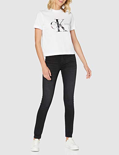Calvin Klein New York Print CK tee Camisa, White, L para Mujer