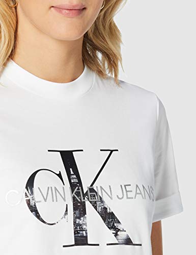 Calvin Klein New York Print CK tee Camisa, White, L para Mujer