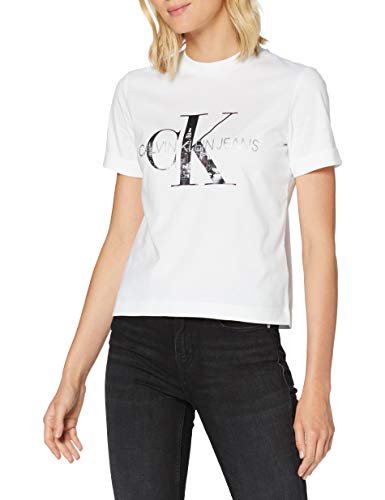 Calvin Klein New York Print CK tee Camisa, White, XL para Mujer