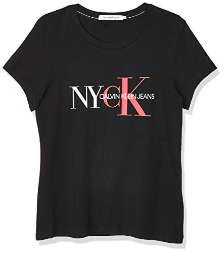 Calvin Klein Nyck Classic Slim tee Camisa, Black, XS para Mujer