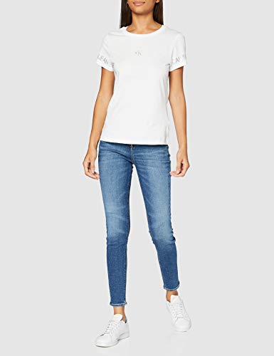 Calvin Klein Outline Logo tee Camisa, Blanco Brillante, XS para Mujer