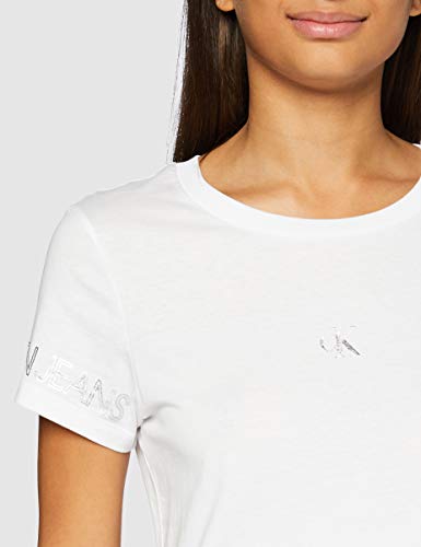 Calvin Klein Outline Logo tee Camisa, Blanco Brillante, XS para Mujer