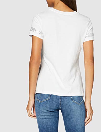 Calvin Klein Outline Logo tee Camisa, Blanco Brillante, XS para Mujer