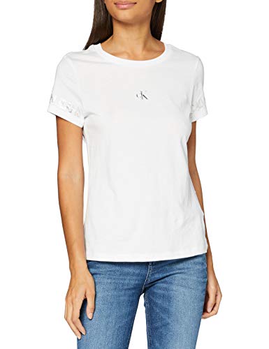 Calvin Klein Outline Logo tee Camisa, Blanco Brillante, XS para Mujer