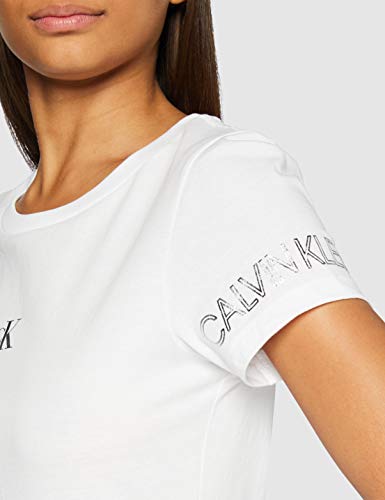 Calvin Klein Outline Logo tee Camisa, Blanco Brillante, XS para Mujer