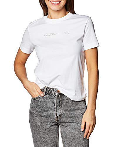 Calvin Klein Shrunken Inst Modern SS tee Camisa, Bright White, XL para Mujer
