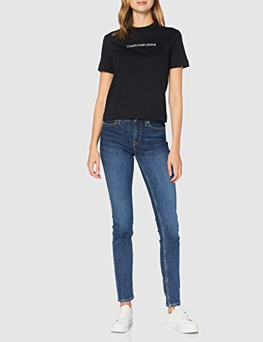 Calvin Klein Shrunken Institutional Gmd tee Camisa, Black, XS para Mujer