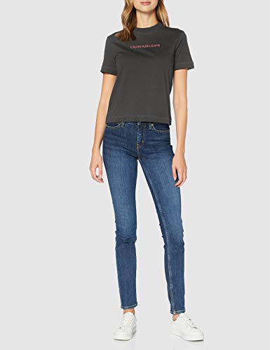 Calvin Klein Shrunken Institutional Gmd tee Camisa, Grey, L para Mujer