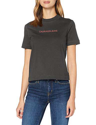 Calvin Klein Shrunken Institutional Gmd tee Camisa, Grey, L para Mujer