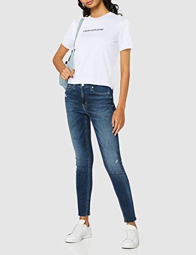 Calvin Klein Shrunken Institutional Logo tee Camiseta, Blanco (Bright White Yaf), L para Mujer