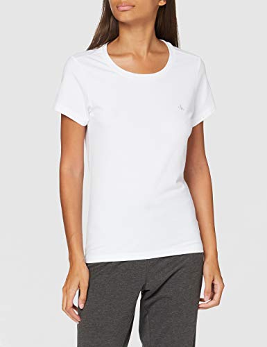 Calvin Klein S/s Crew Neck 2pk Top de Pijama, Blanco (White 100), M para Mujer