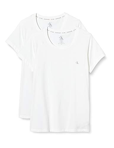 Calvin Klein S/s Crew Neck 2pk Top de Pijama, Blanco (White 100), S para Mujer