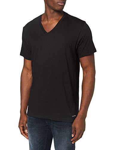 Calvin Klein S/s V Neck 3pk Camisa, Negro, XL Unisex Adulto