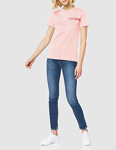 Calvin Klein Stripe Logo Slim tee Camiseta, Rosa (Keepsake Pink Tir), L para Mujer