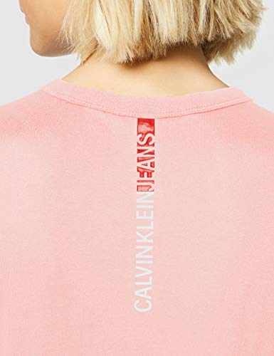 Calvin Klein Stripe Logo Slim tee Camiseta, Rosa (Keepsake Pink Tir), L para Mujer